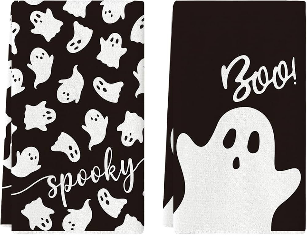 Artoid Mode Black Ghost Spooky Halloween Kitchen Towels Dish Towels, 18x26 Inch Boo Decoration Ha... | Amazon (US)