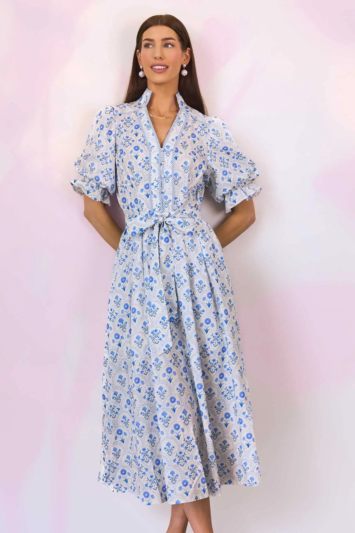 Ember Blue Floral Print Midi Dress | Avara