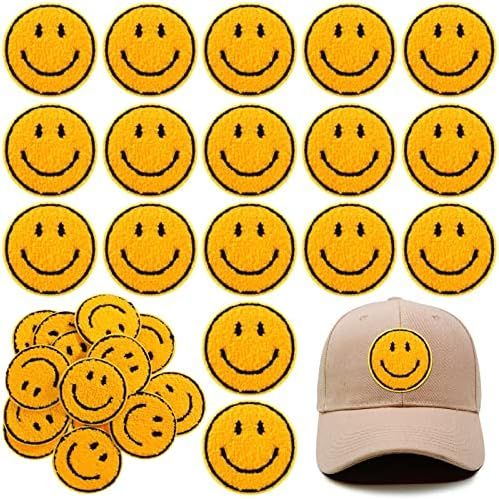 24 Pieces Yellow Smile Face Patch Cute Sew on Iron on Patch Decorative Dress Towel Cloth Happy Fa... | Amazon (US)