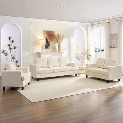 Mjkone 82" Width 3 Piece Living Room Sofa Set, 3 Seat Sofa&Loveseat&Armchair, Modular Sectional Couch Furniture Sets-Beige | Target