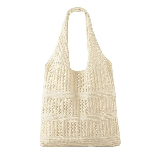 SUOSDEY Crochet Mesh Beach Tote Bag, Cute Summer Aesthetic Knit Bag for Women,light beige | Amazon (US)