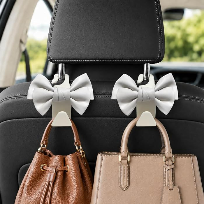 2 Pack Car Purse Hooks, Cute Bow Car Seat Headrest Hook Hanger for Purses and Bags.(white) | Amazon (US)