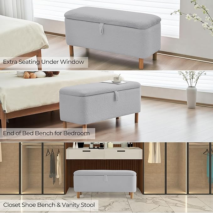Boucle Storage Ottoman Bench for Bedroom end of Bed, Comfort Stretch Sherpa Upholstered Shoe Seat... | Amazon (US)