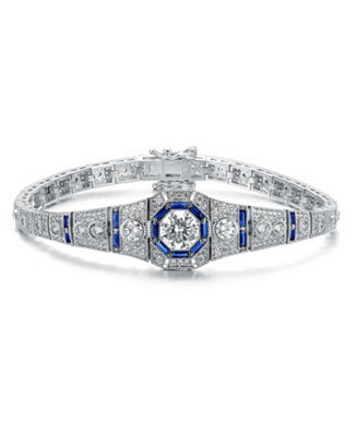 Sterling Silver Clear Round and Circle Baguette Cubic Zirconia Link Bracelet - Macy's | Macy's