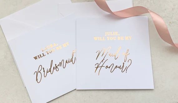 Personalised foil will you be my Bridesmaid 5x5 inch wedding card in rose gold, silver, gold or l... | Etsy (US)