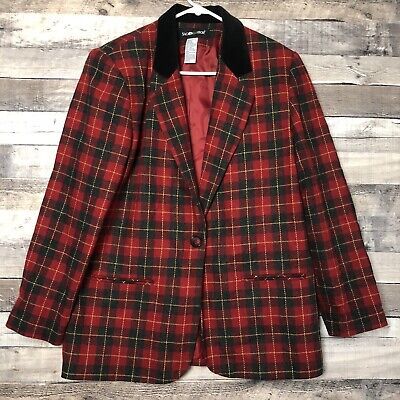 SAG HARBOR Women's Red Plaid Velvet Collar Wool Blend Blazer SZ 12 | eBay US