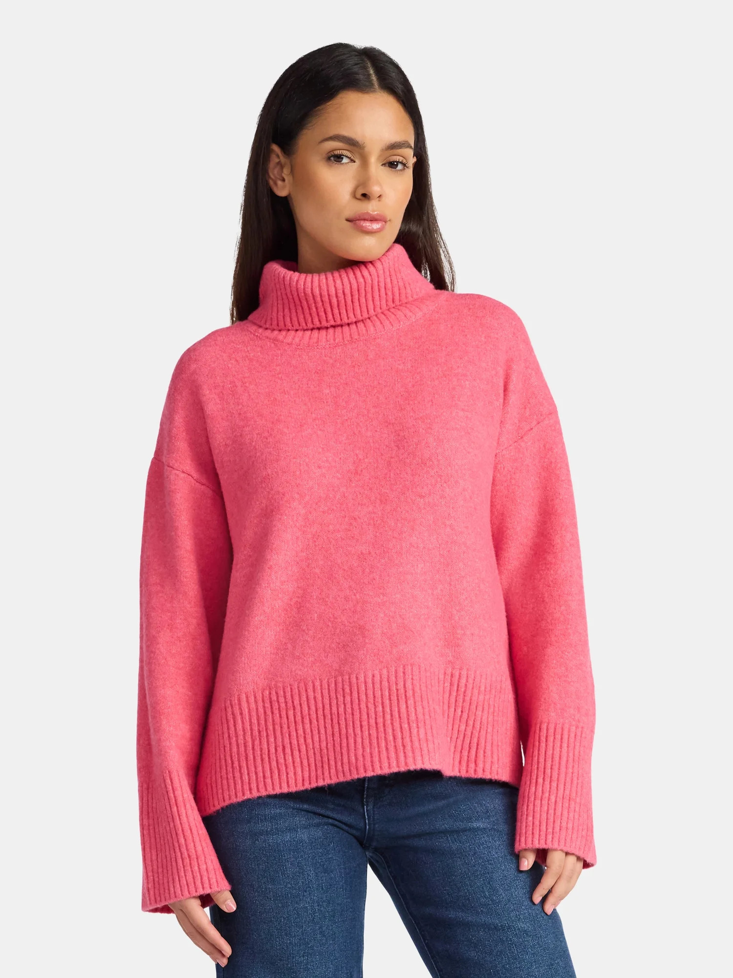 Time and Tru Women's Chunky Turtleneck Pullover Sweater with Long Sleeves, Mid-weight, Sizes XS-X... | Walmart (US)