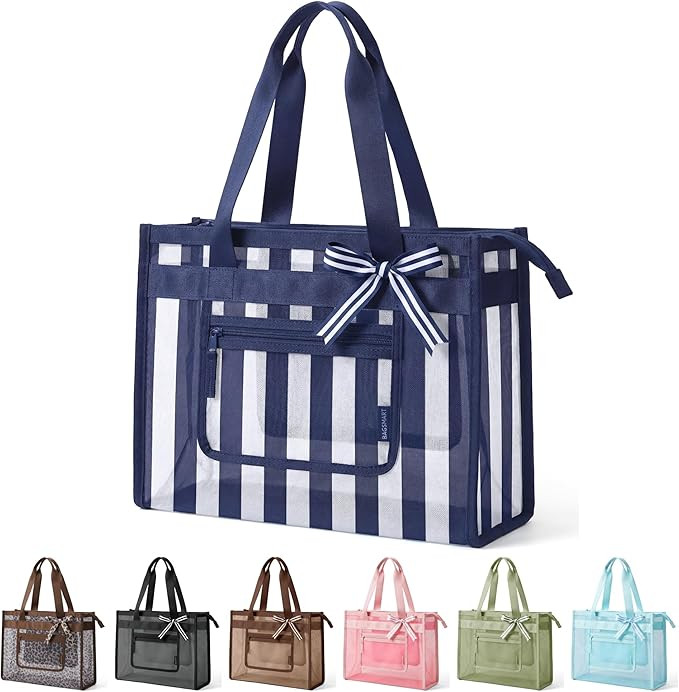 BAGSMART Mesh Beach Bag with Zipper Pocket, Large Beach Tote Bags for Women | for 40 oz Bottle, R... | Amazon (US)