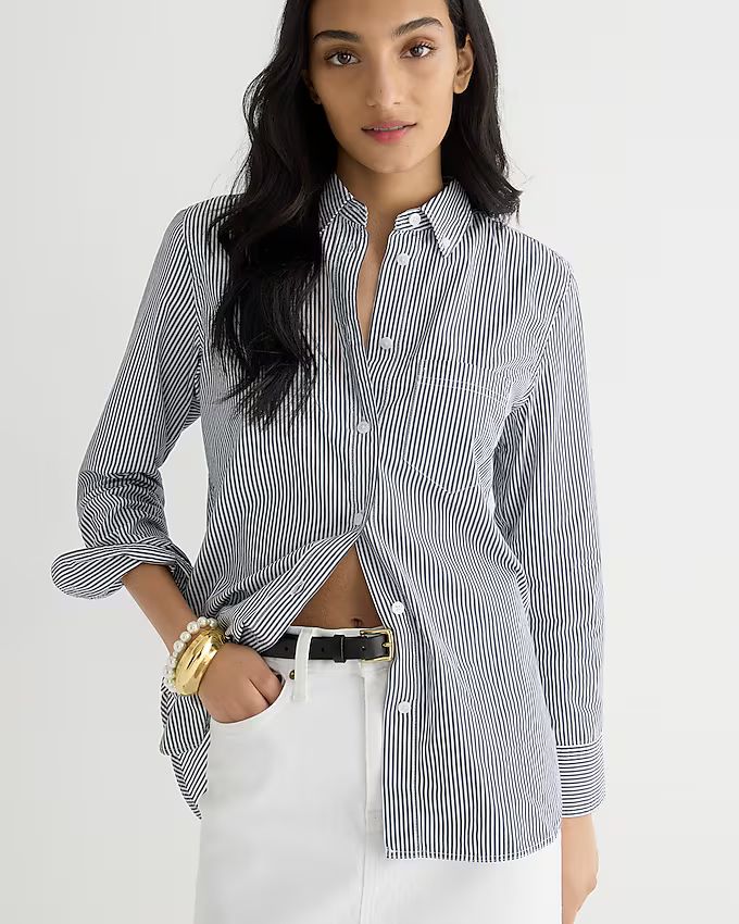 Petite classic-fit washed cotton poplin shirt in stripe | J.Crew US