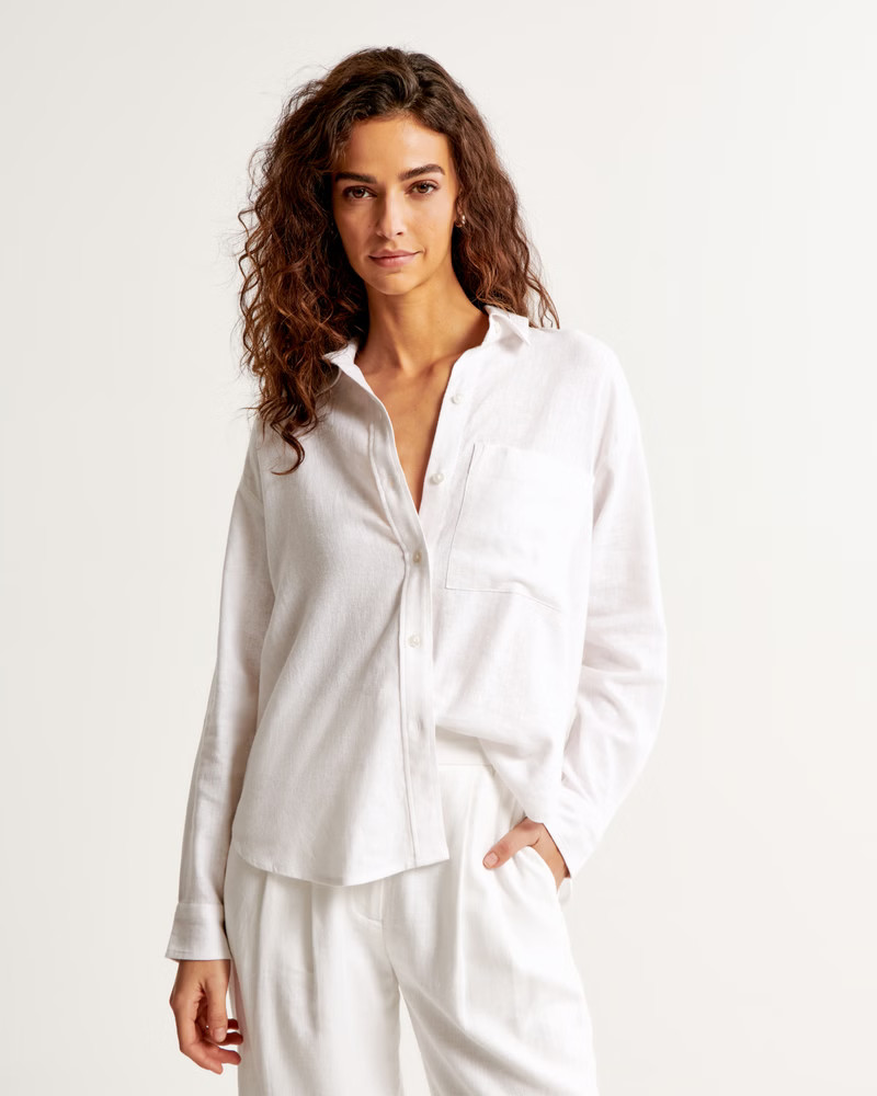 Oversized Linen-Blend Step Hem Shirt | Abercrombie & Fitch (US)