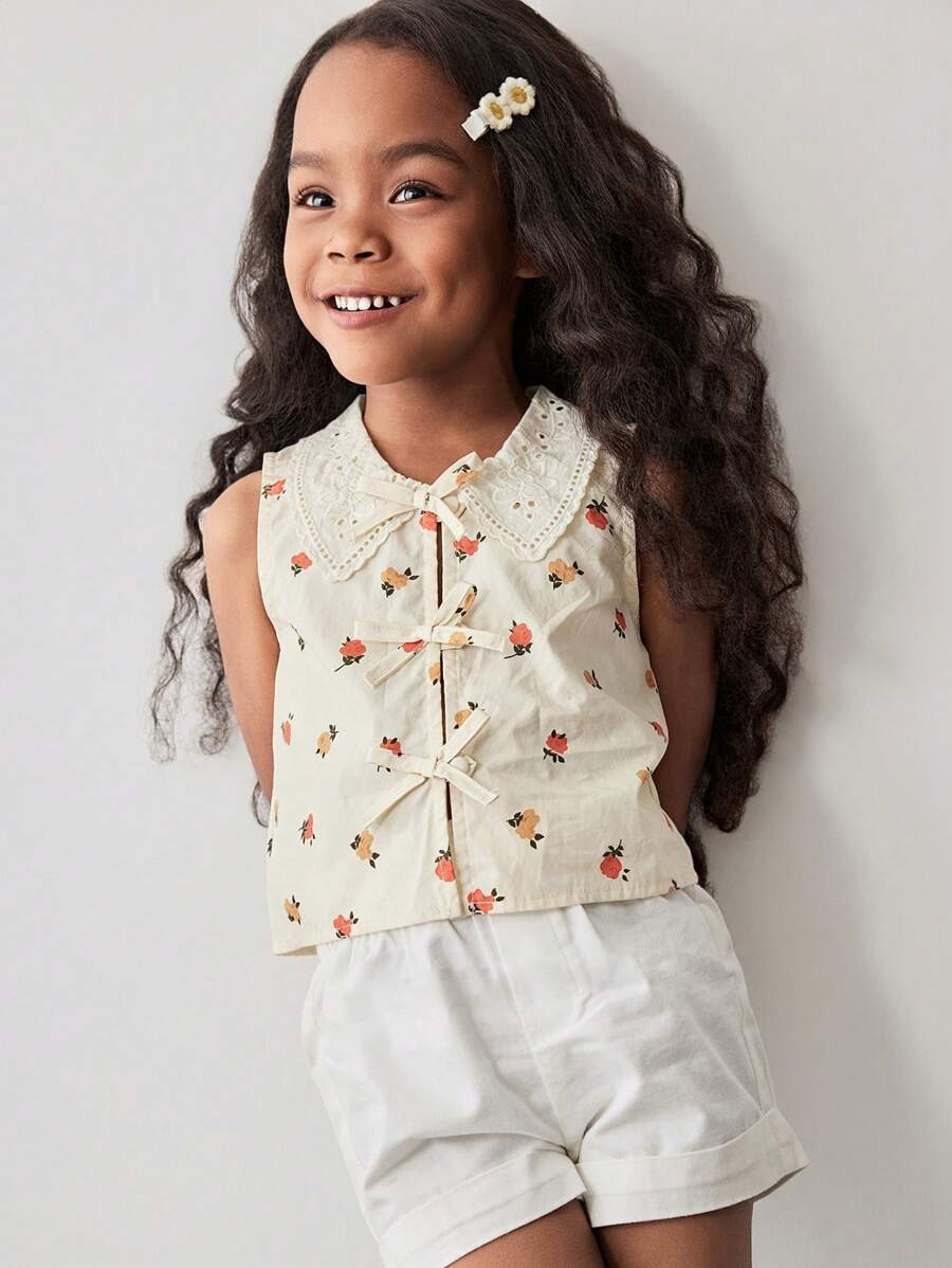 Maija Spring/Summer Young Girl Vintage Floral Embroidery Decoration Loose Casual Cute Collared Bo... | SHEIN
