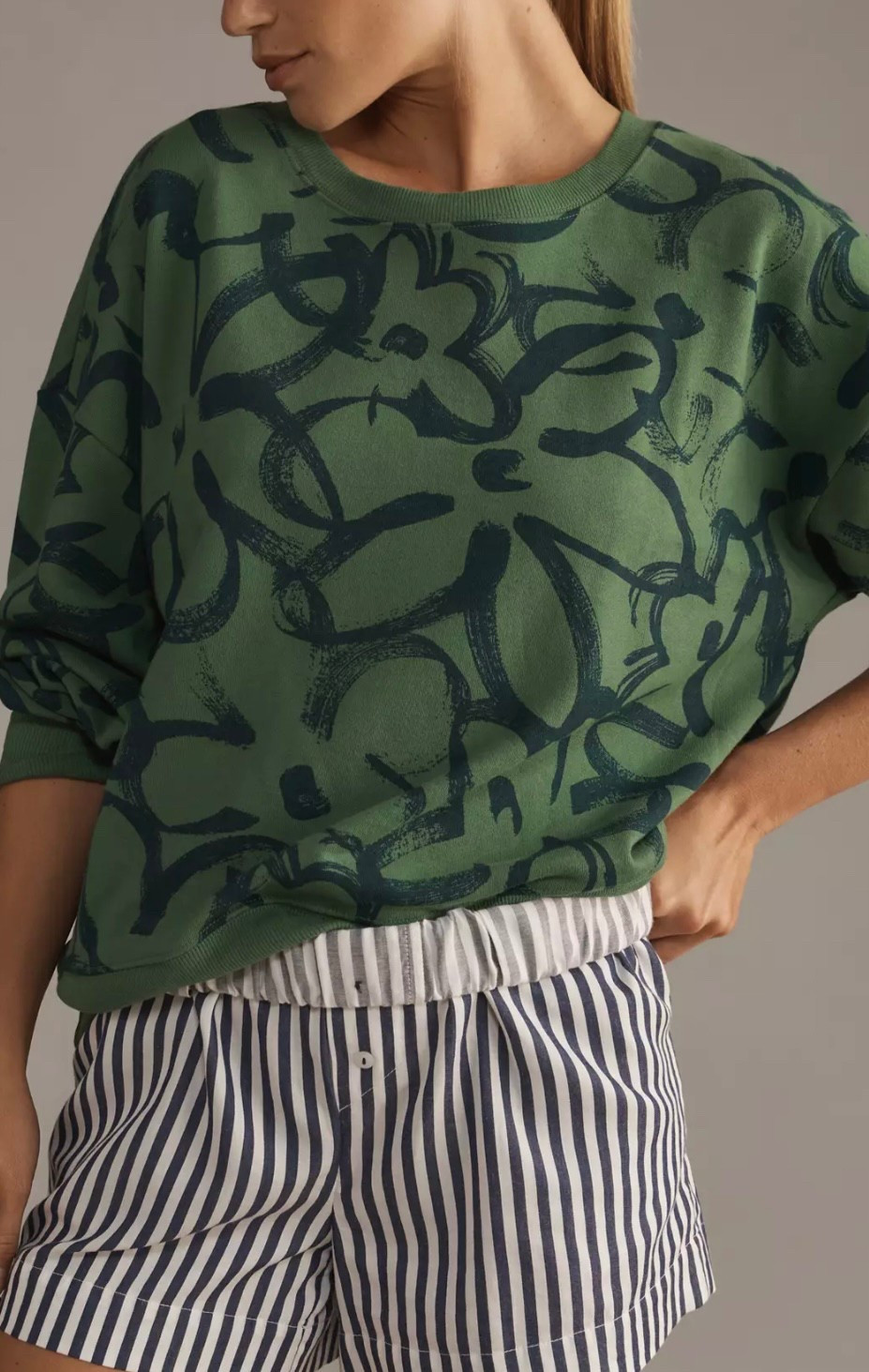 OOTD, I am absolutely loving this sweatshirt with the oversized outline of flowers! The Kelly green and navy combo is 🤌🏻🤌🏻🤌🏻. Pairs with cropped white jeans, it's a cute outfit for both work and everyday. 

#LTKStyleTip #LTKOver40