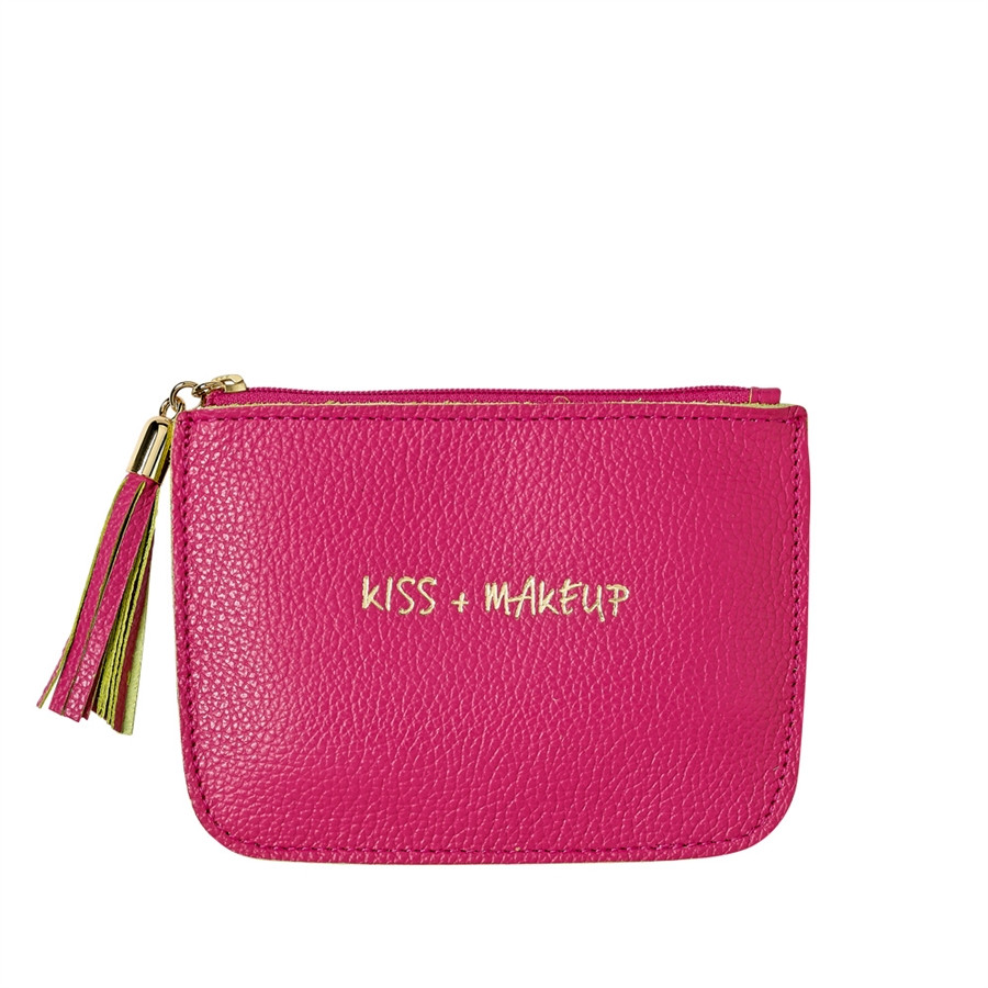 Pink Kiss & Makeup Small Zip Case Full Grain Leather | GiGi New York / Graphic Image