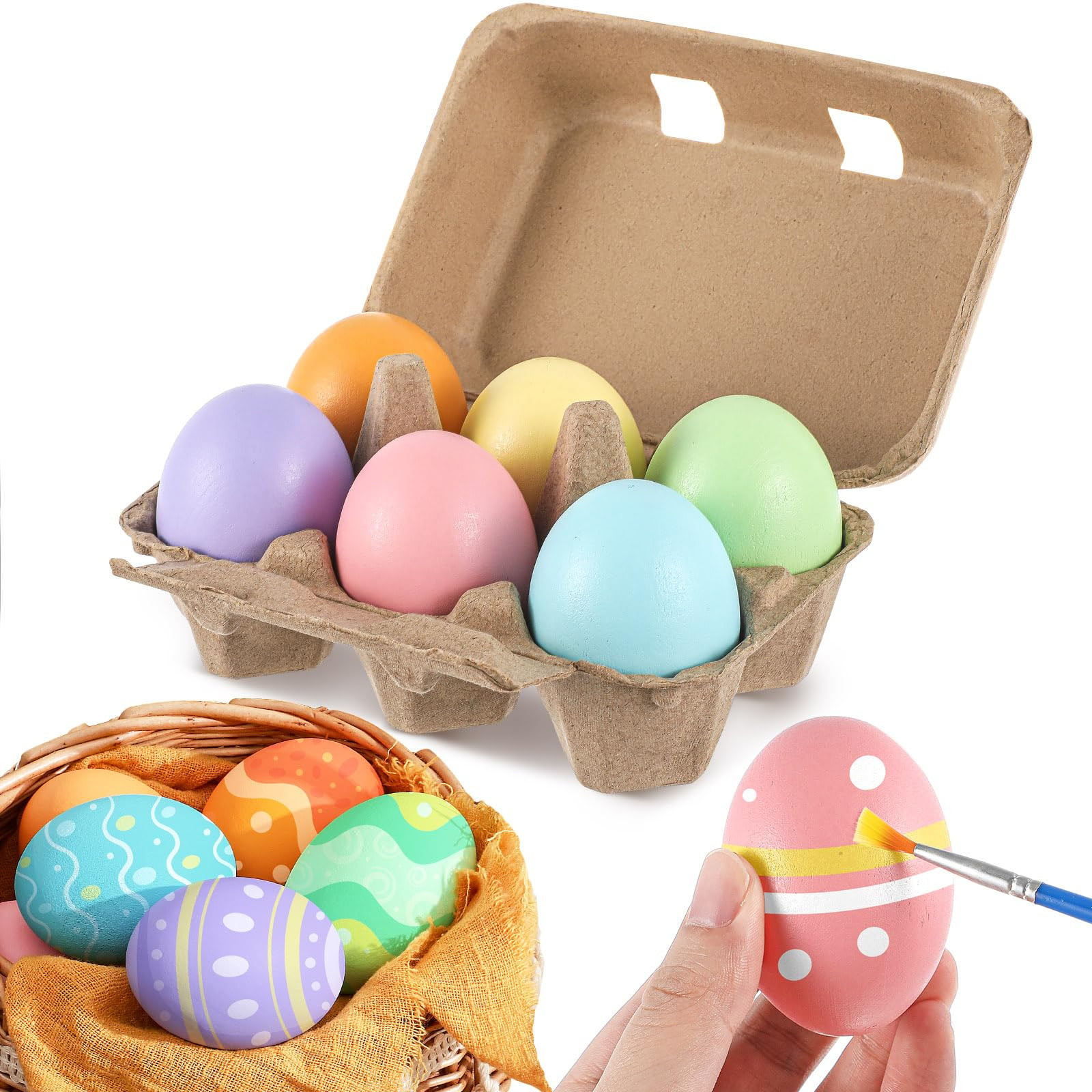 6 Pcs Easter Wooden Eggs for Crafts Easter Colorful Fake Eggs Wooden Pastel Colored Decorative Cr... | Amazon (US)