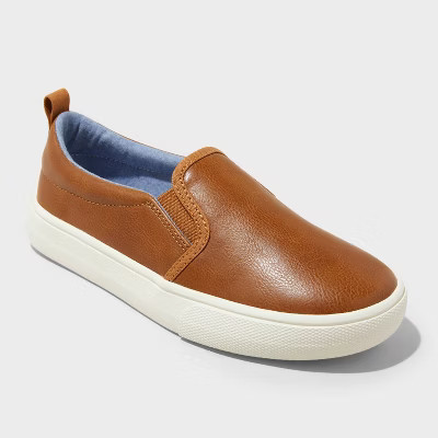 Boys' Rune Slip-On Sneakers - Cat & Jack™ Cognac 13: Faux Leather, Non-Marking Sole, Closed Round Toe, Medium Width | Target