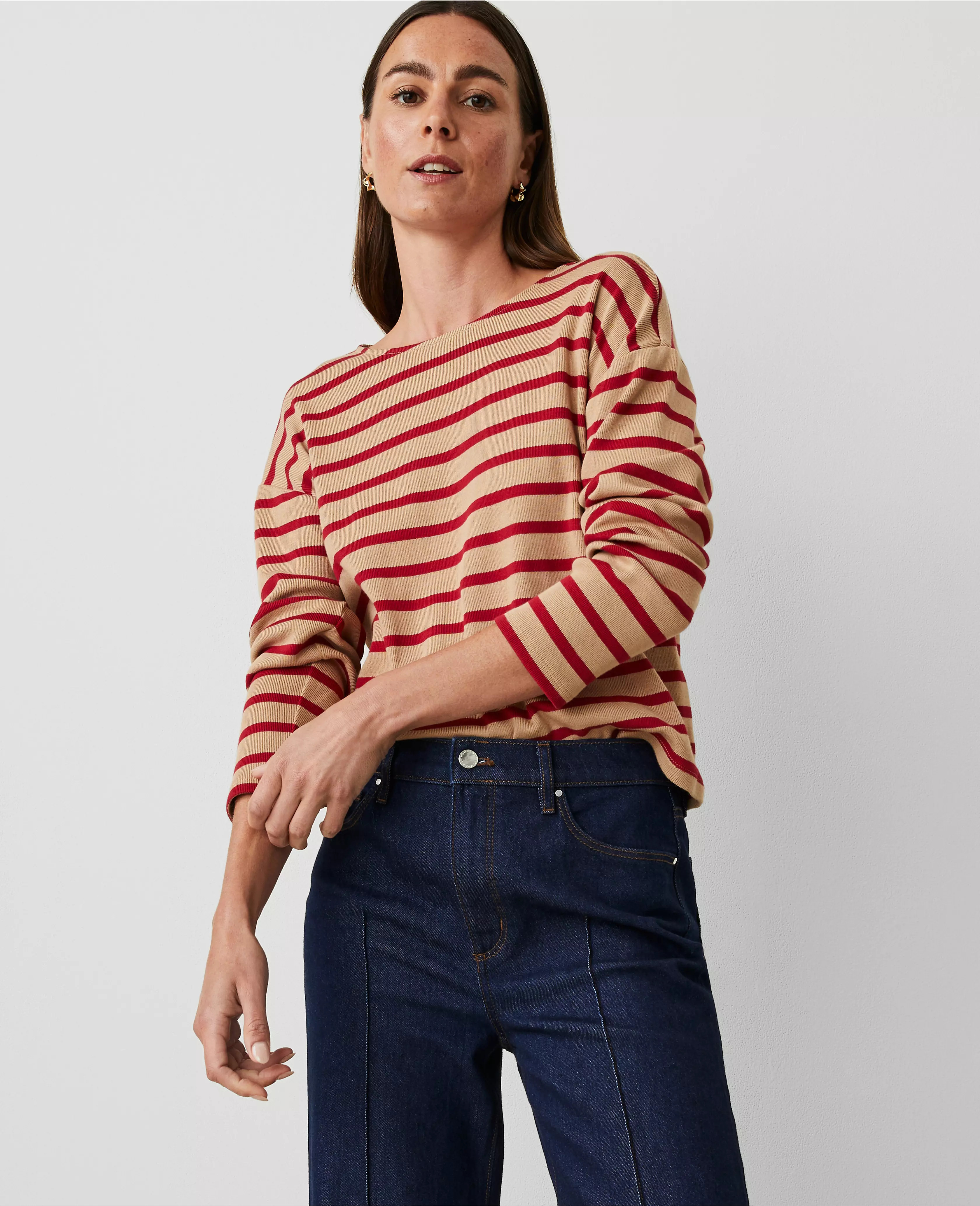 Petite Weekend Collection Stripe Relaxed Long Sleeve Top | Ann Taylor