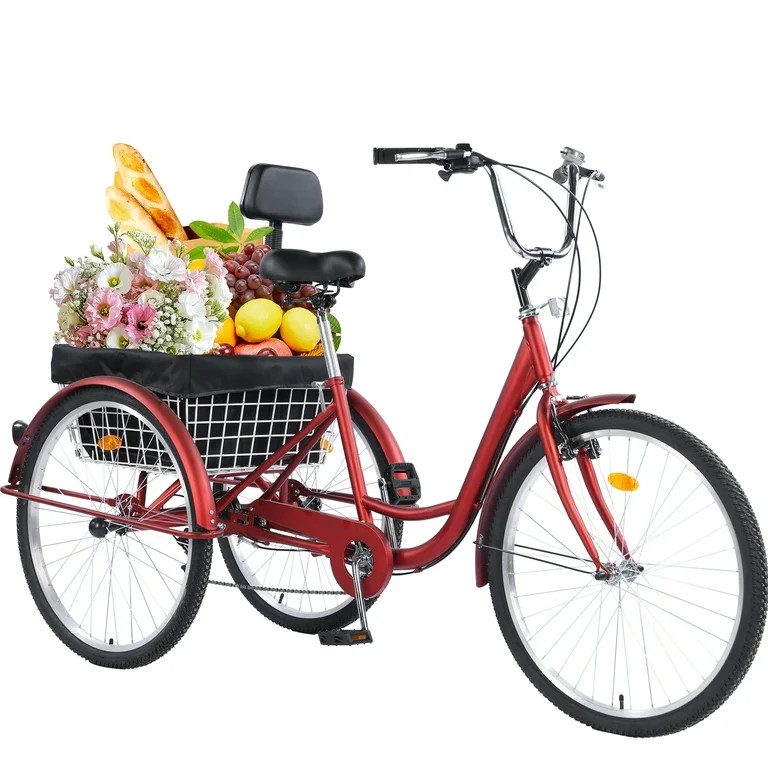 Jacgood Adult Tricycle 24" Wheels 7-Speed Trike 3 Wheels Trike with Basket and Adjustable Paddle ... | Walmart (US)