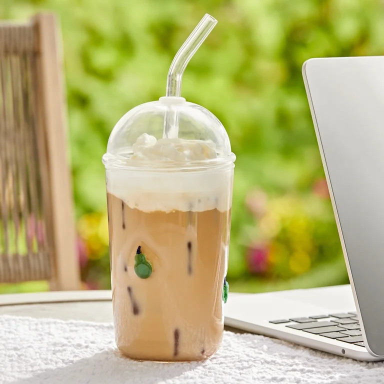 Better Homes & Gardens Glass Sipper Pear Icon With Glass Lid, 16 Ounce Capacity | Walmart (US)