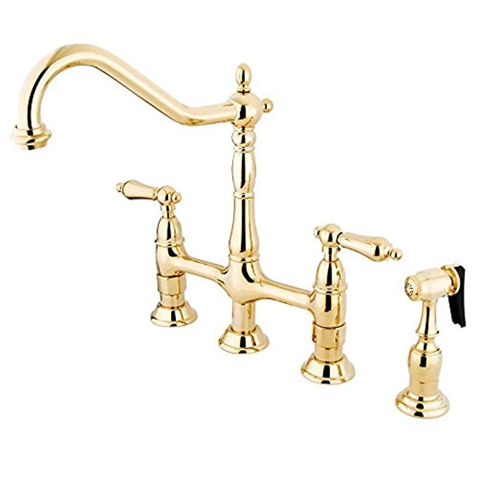 Kingston Brass KS1272ALBS Heritage Kitchen Faucet with Brass Sprayer, 8-3/4-Inch, Polished Brass | Amazon (US)
