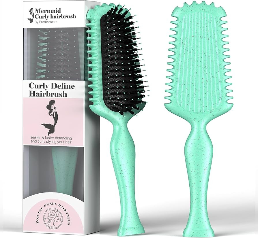 Mermaid Curly Hair Brush Volume Curly Defining Brush for Effortlessly Detangling Shaping and Styling Curls, Curl Brushes Suitable for All Wet or Dry Hair Types, Gifts Idea for Women and Men (Green) | Amazon (US)