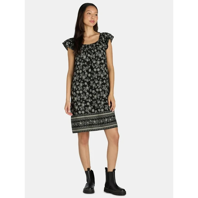 Time and Tru Women's Mini Dress with Flutter Sleeves, Sizes XS-XXXL - Walmart.com | Walmart (US)
