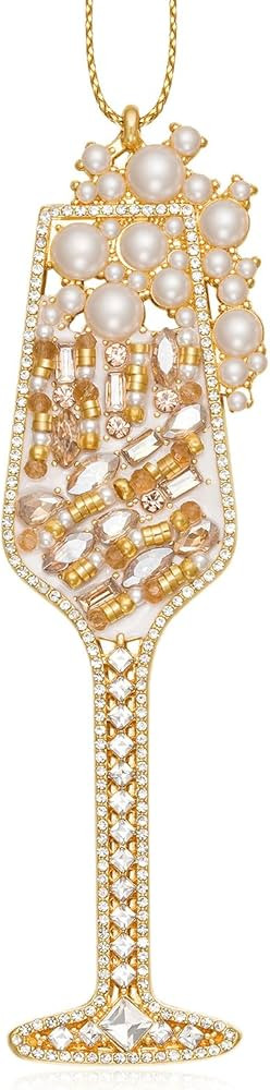 2025 Christmas Ornaments, Champagne Wine Ornament,Hanging Wine Glass Ornaments for Christmas Tree... | Amazon (US)