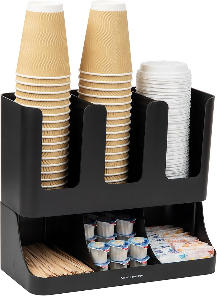 Mind Reader 6 Compartment Upright Breakroom Coffee Condiment and Cup Storage Organizer, Black | Amazon (US)