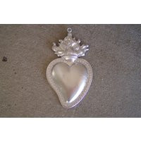 Large Tin/Silver Flamed Sacred Heart Milagro Ex Voto - Bright Silver Finish | Etsy (US)