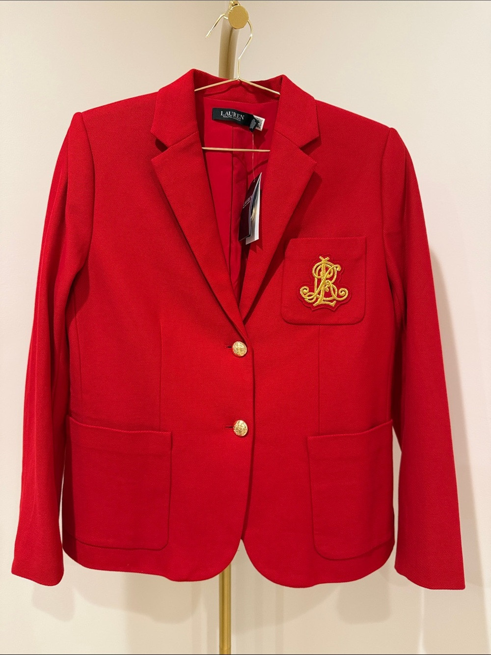 Lauren Ralph Lauren Bright Red Blazer with Gold Crest | Poshmark