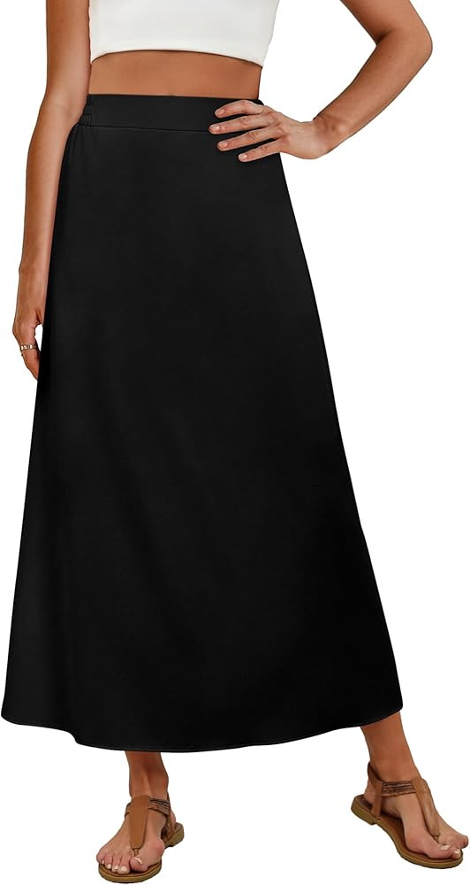 OFEEFAN Womens Maxi Long Skirts with Pockets Stretchy Spring Summer Boho Casual Flowy Trendy | Amazon (US)