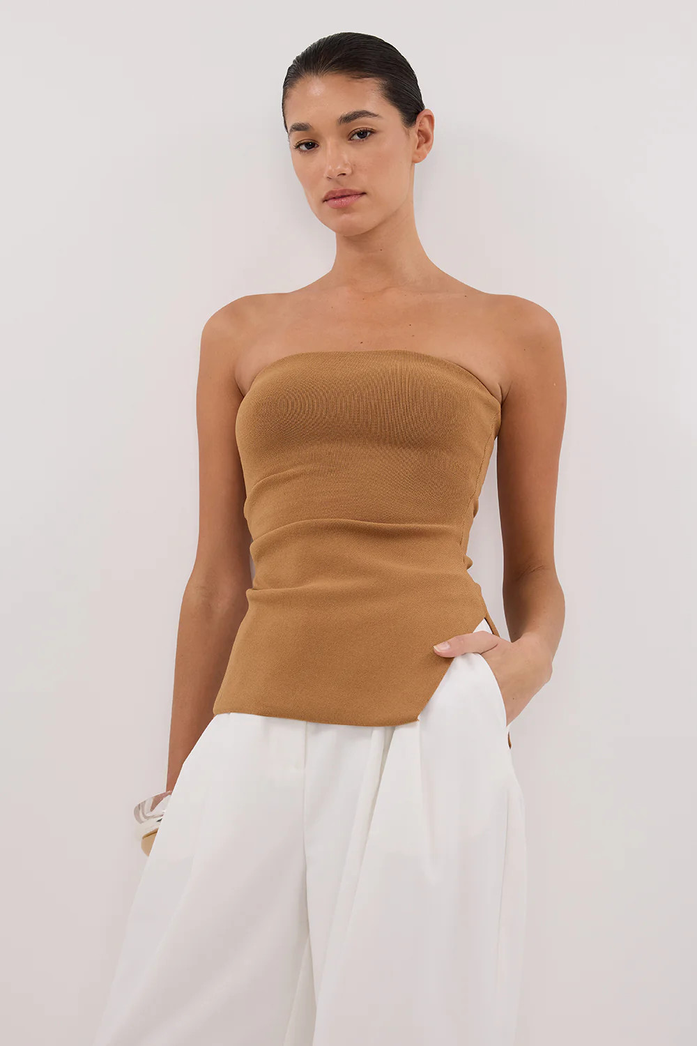 LUKE TAN BANDEAU KNIT TOP | DISSH