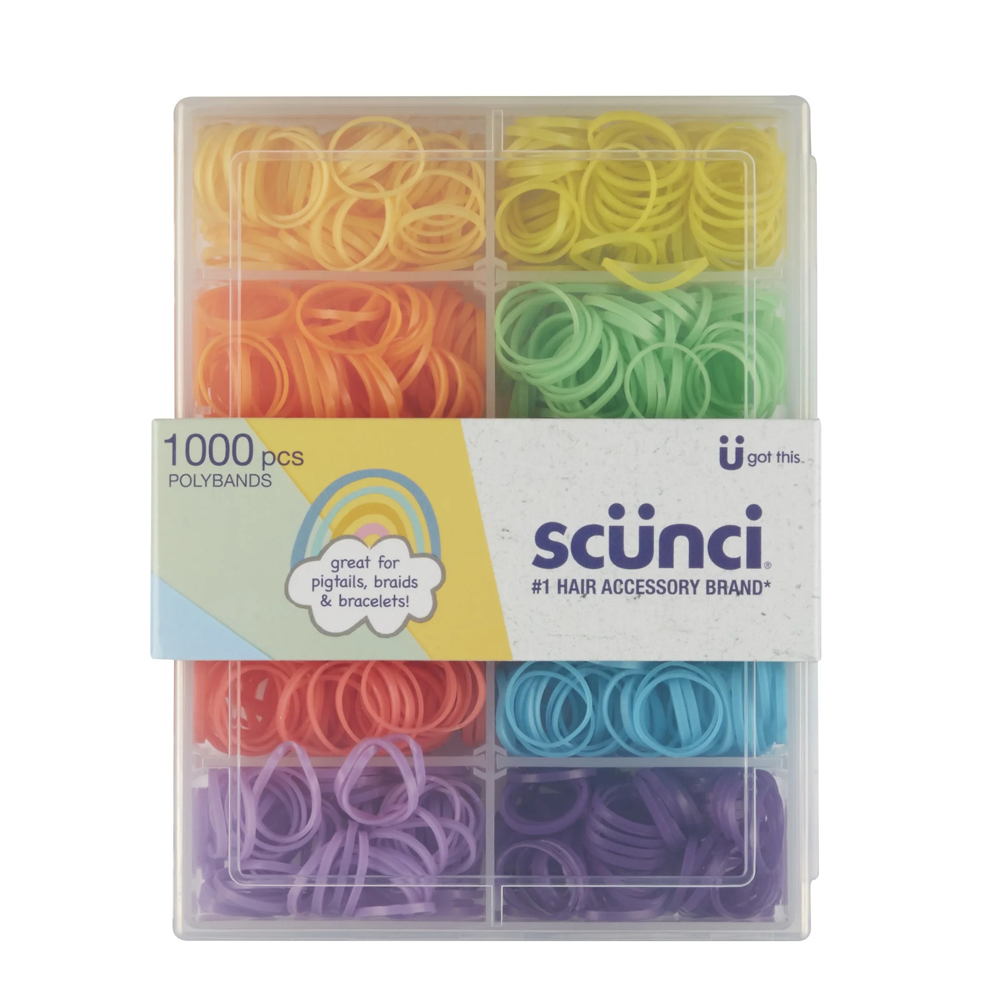 Scunci No-Damage Mini Poly-Band Ponytail Holder Hair Ties with Case, Assorted Bright Colors, 1000... | Walmart (US)