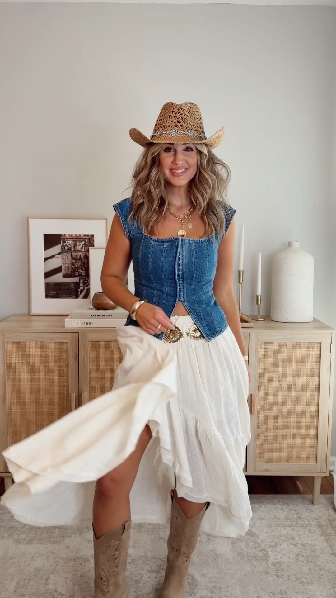40% off with LEANN40, if expired use LEANN35 soft western chic concert/festival outfit ideas! wearing a size S in almost everything. if you have a bigger bust or in between size up in the long flowy tops. in a size M in the off the shoulder top, it runs more relaxed, if in betwen size down. shorts, romper + skirts. size M, if in between size down in the chambray skirt, boots fit tts except the dark brown, if in between size down. @VICI vici, western outfits 

#LTKSaleAlert #LTKootd
