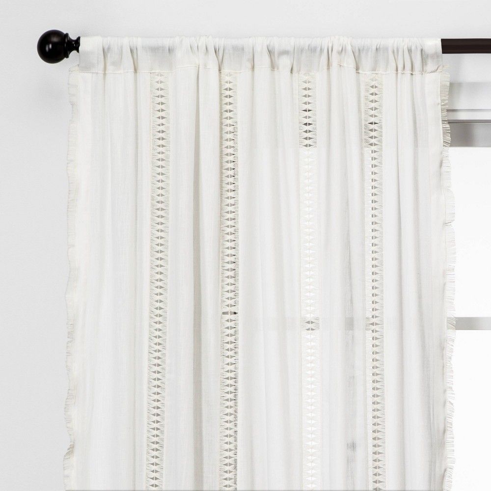 84""x42"" Lace Trim Light Filtering Window Curtain Panel Sour Cream - Opalhouse | Target