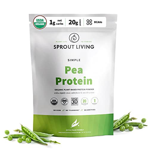 Sprout Living Organic Pea Protein Powder, Unflavored, 20 Grams of Plant Based Organic Protein Powder Without Artificial Sweeteners, Non Dairy, Non-GMO, Vegan, Gluten Free (1 Pound, 19 Servings) | Amazon (US)