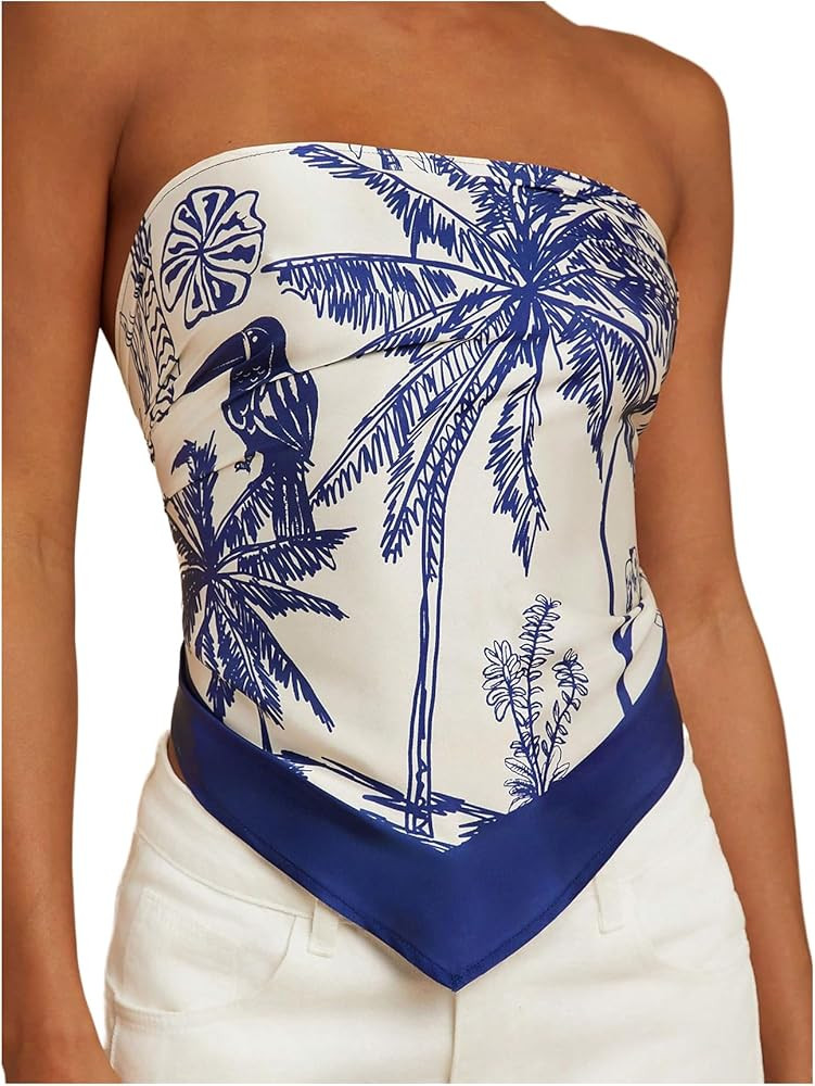 Milumia Women's Bandana Tops Boho Tropical Print Tie Back Strapless Going Out Vacation Tube Top | Amazon (US)