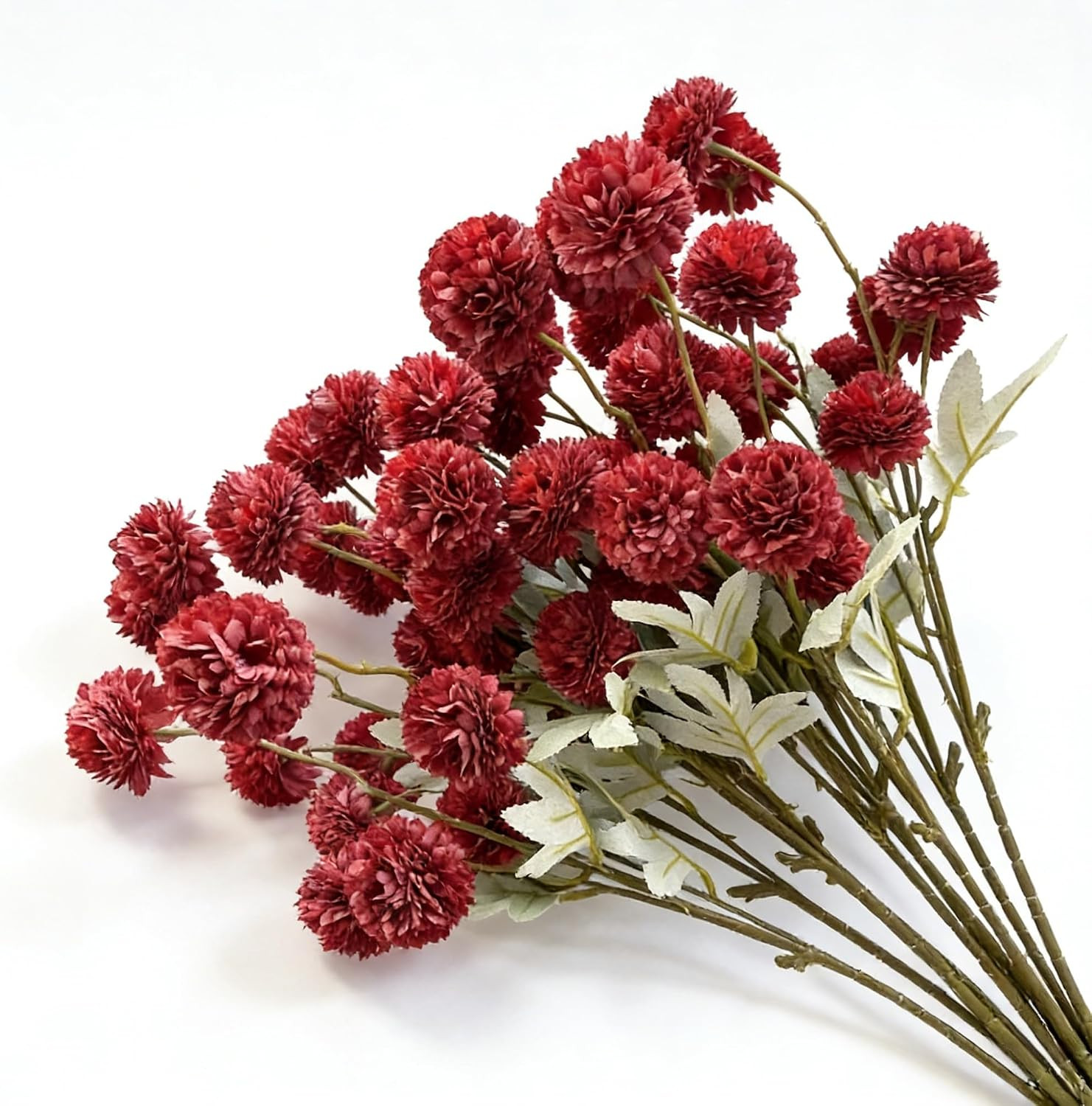 10Stems 5Head Wedding Artificial Ping Pong Large Spiky Ball Silk Flowers(Red) | Amazon (US)