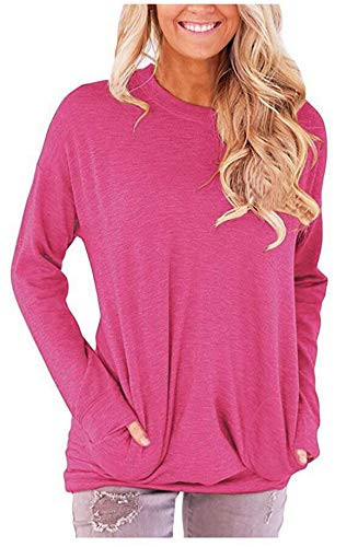 onlypuff Rose Pink Shirts for Women Batwing Sleeve Casual Loose Fit Tops Pockets L | Amazon (US)