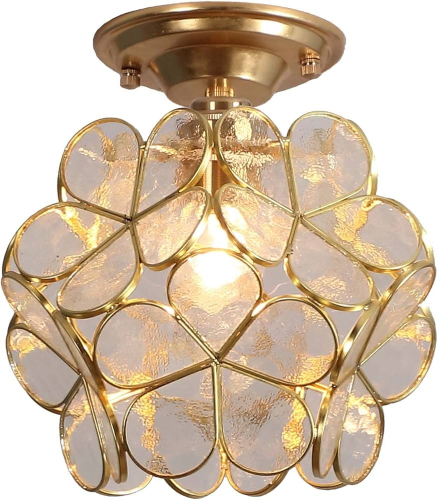 Bieye L10825 Flower Petals Tiffany Style Stained Glass Close to Ceiling Light, 8-inch Wide (Clear... | Amazon (US)