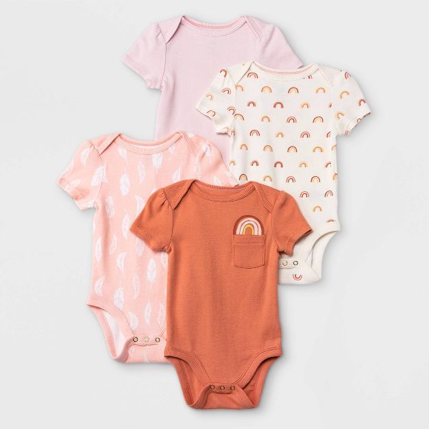 Baby Girls' 4pk Earth & Sky Short Sleeve Bodysuit - Cloud Island™ Pink | Target