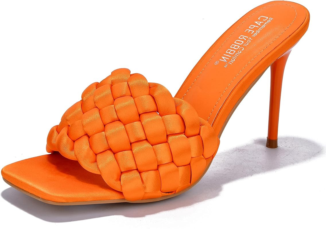 Miella Stiletto High Heels for Women, Woven Shoes with Square Open Toe | Amazon (US)