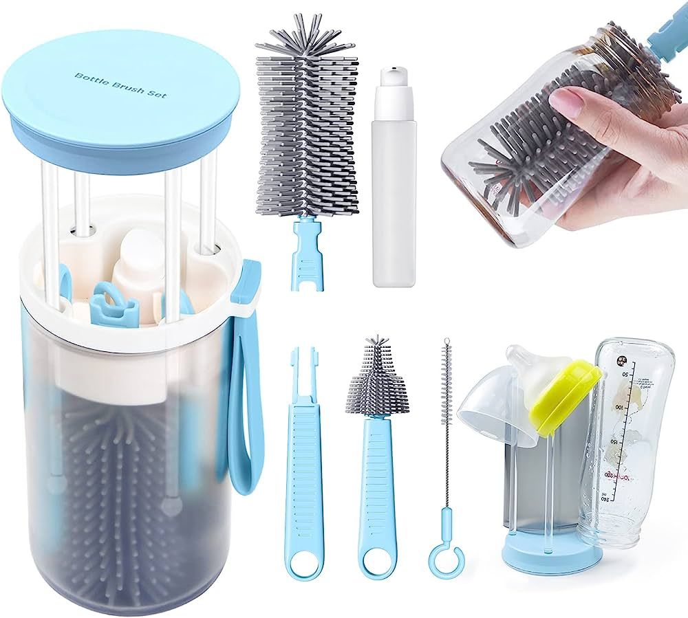 Travel Bottle Cleaner Kit, Merystar Baby Bottle Brush Set with Extendable Liquid Silicone Brush, ... | Amazon (US)