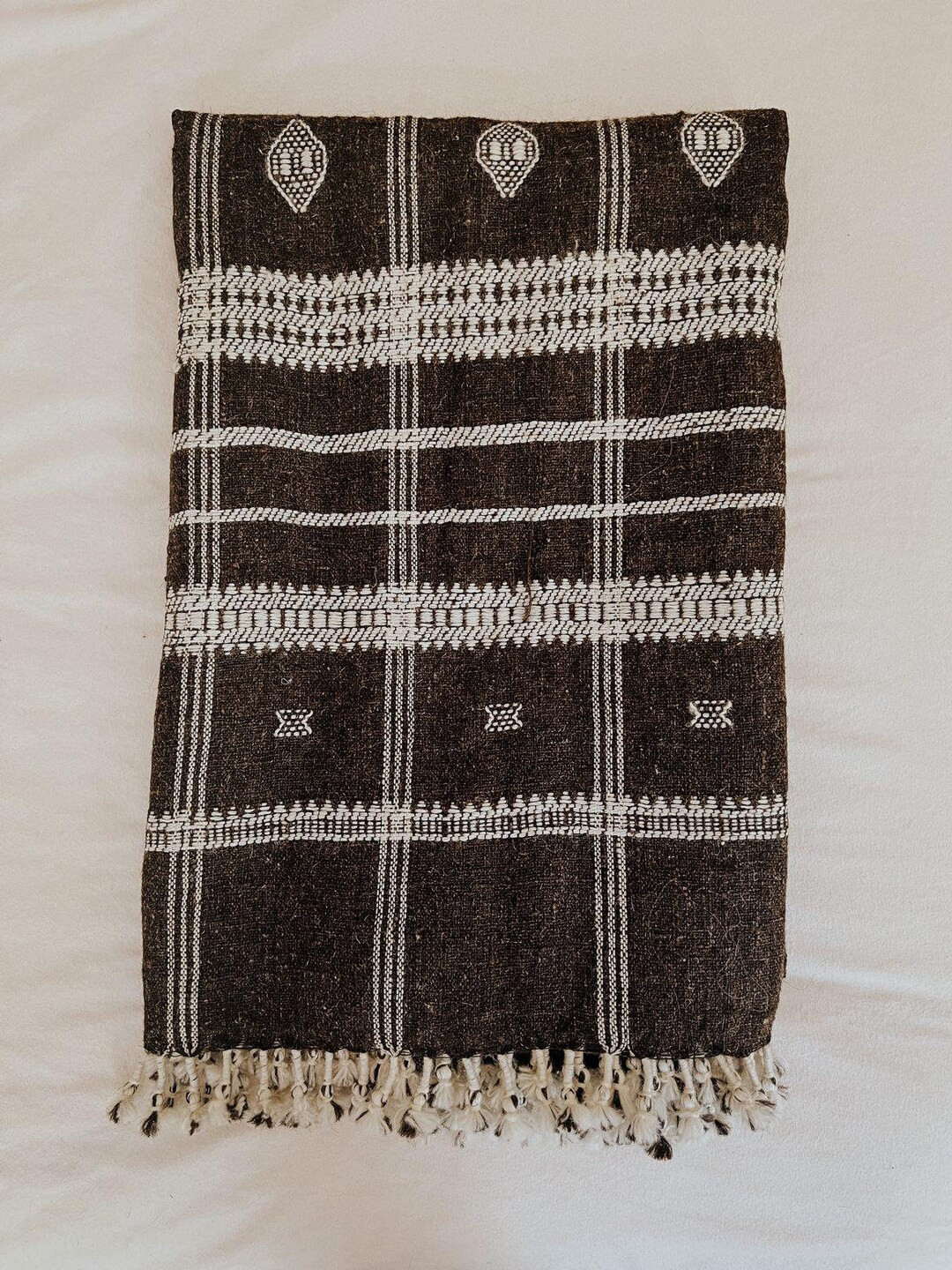 Indian Handmade Wool Throw Blanket | Bhujodi Blanket | Wool Blanket in Dark Brown | Handwoven Woo... | Etsy (US)