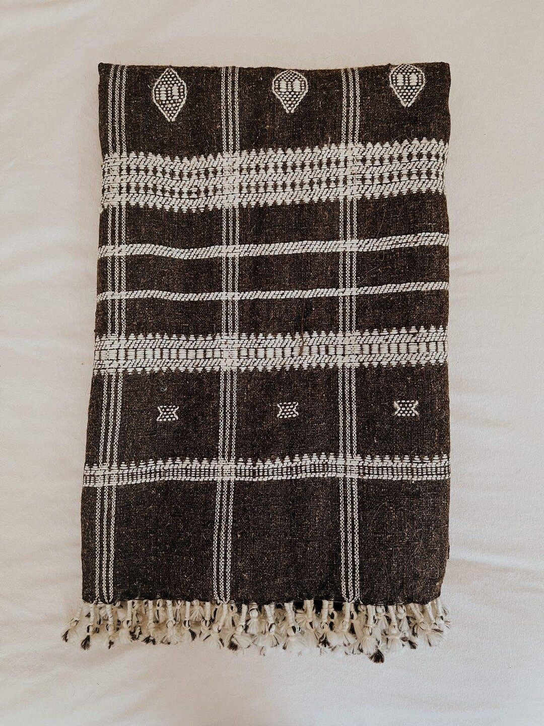 Indian Handmade Wool Throw Blanket | Bhujodi Blanket | Wool Blanket in Dark Brown | Handwoven Woo... | Etsy (US)