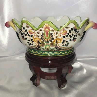 Antique Decorative Chinese Handpainted Porcelain Oval Bowl With Handles Crazing | eBay US