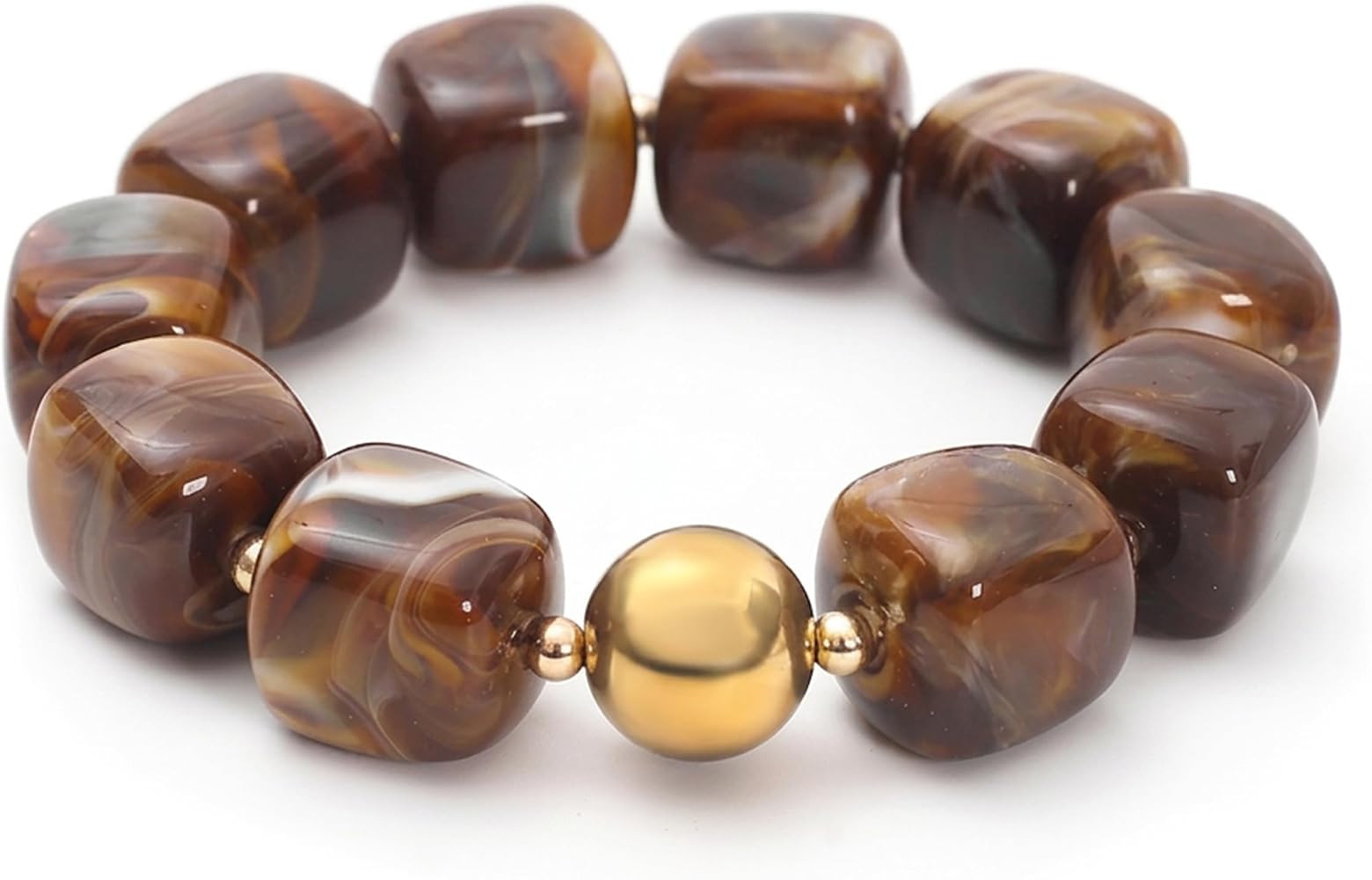 Beaded Bracelets for Women Chunky Cube Marble Pattern Acrylic Stretch Bracelet with Gold Bead Acc... | Amazon (US)