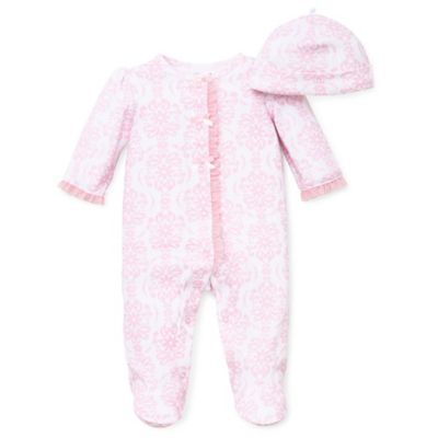 Little Me® Preemie 2-Piece Damask Scroll Footie and Hat Set in Pink | buybuy BABY