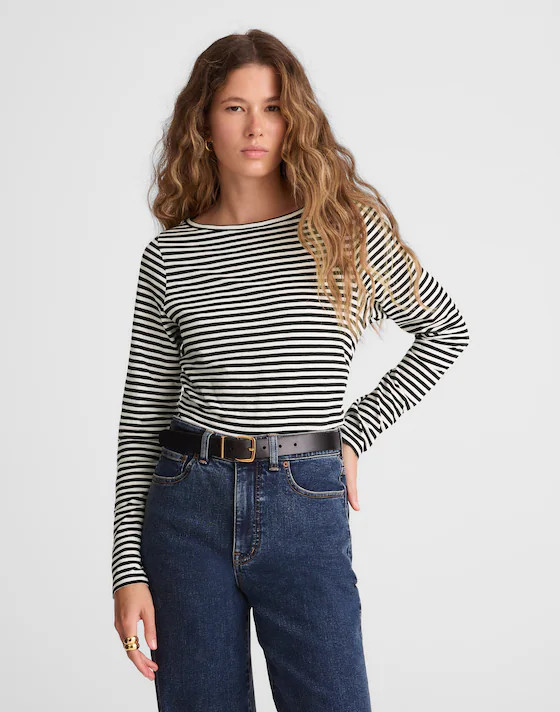 Ruched Crewneck Long-Sleeve Tee in Soft Slub | Madewell