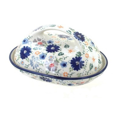 Blue Rose Polish Pottery Carnival Butter Dish with Handle | Target