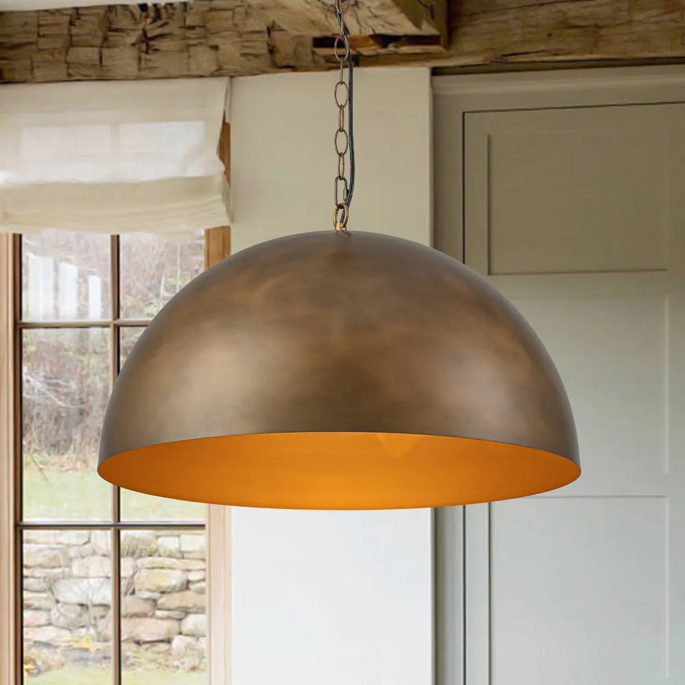 1-Light Antique Brass Industrial Dome Pendant - 23.6in | Overstock